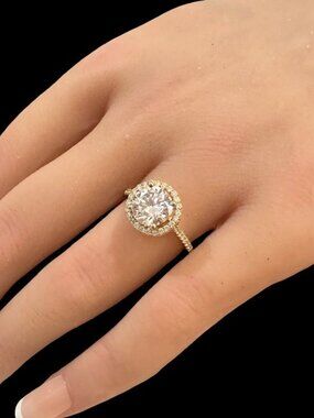 Gold Tone Halo Engagement Ring With Cubic Zirconia Accent Size 6 Signed 925 Ster